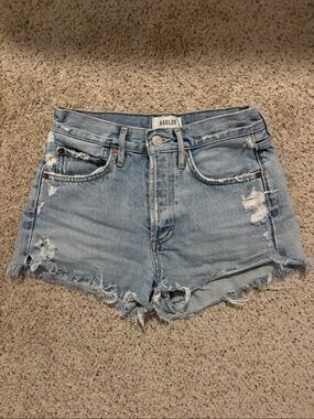 Agolde Light Wash Distressed Denim Cutoff Shorts